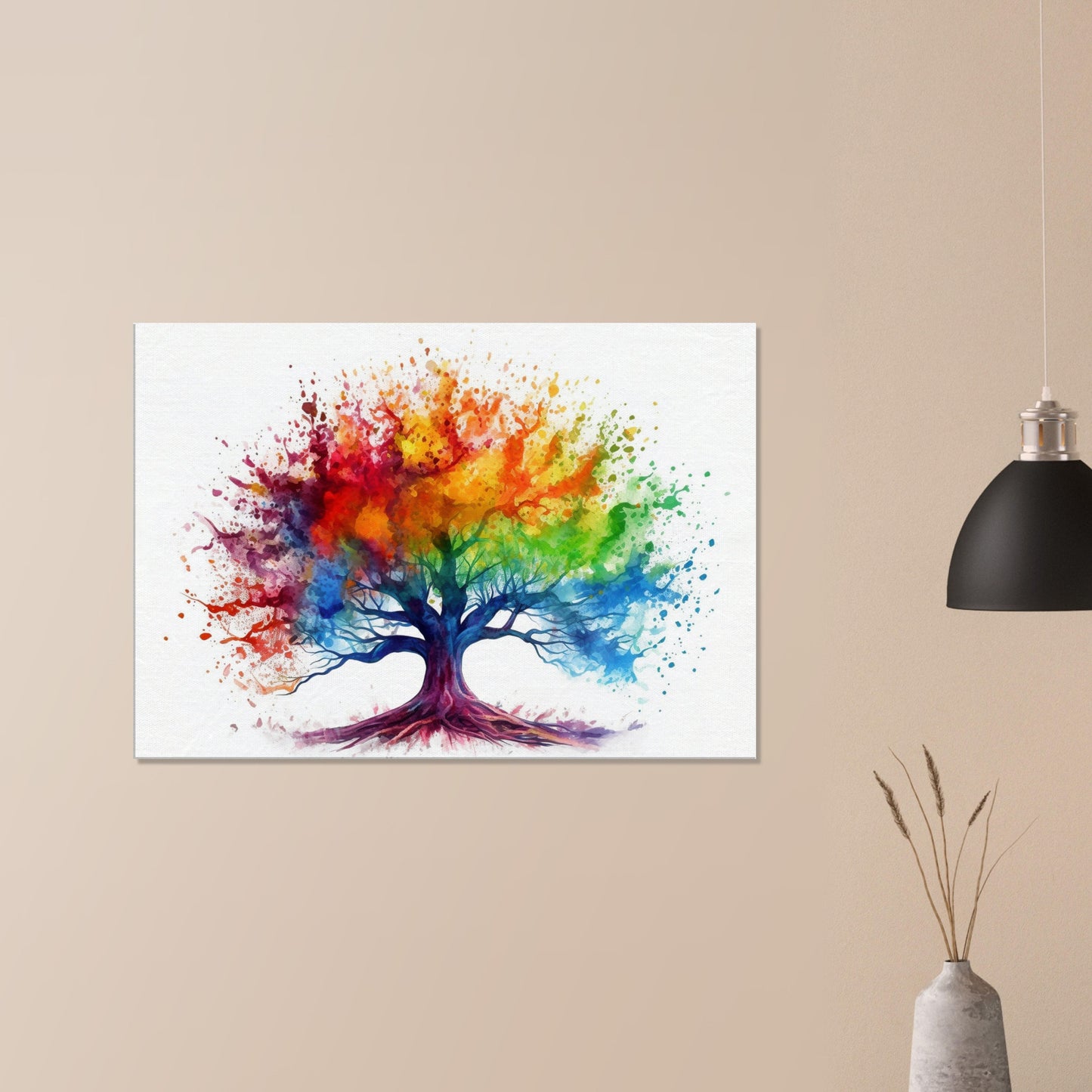 Rainbow Tree of Life Canvas. Colourful nature wall art. Vibrant home decor print, office wall art, fire tree gift. Watercolour Paint Splash - CanvasityCrafts - Free Shipping