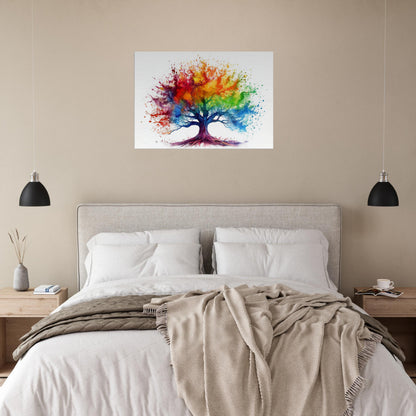 Rainbow Tree of Life Canvas. Colourful nature wall art. Vibrant home decor print, office wall art, fire tree gift. Watercolour Paint Splash - CanvasityCrafts - Free Shipping