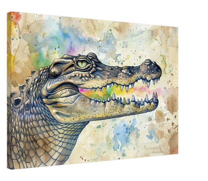 Watercolour Crocodile Canvas. Unique Multicolour Reptile Painting Print. Safari Animal Decor Gift for Big Croc Lovers. Paint Splash Art - CanvasityCrafts - Free Shipping