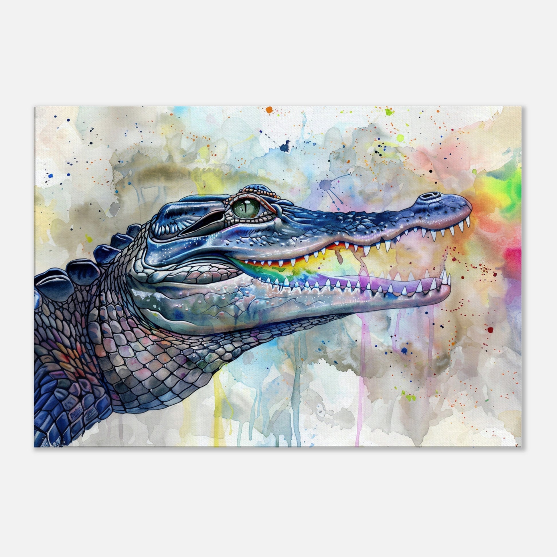 Watercolour Crocodile Canvas. Unique Multicolour Reptile Painting Print. Safari Animal Decor Gift for Big Croc Lovers. Paint Splash Art - CanvasityCrafts - Free Shipping