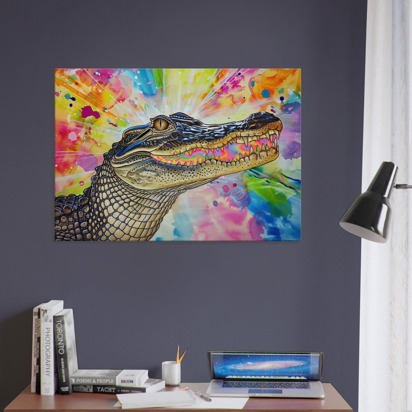 AHHH! Multicolour Crocodile Canvas. Unique Watercolour Reptile Painting Print Safari Animal Decor Gift for Big Croc Lovers Paint Splash Art - CanvasityCrafts - Free Shipping