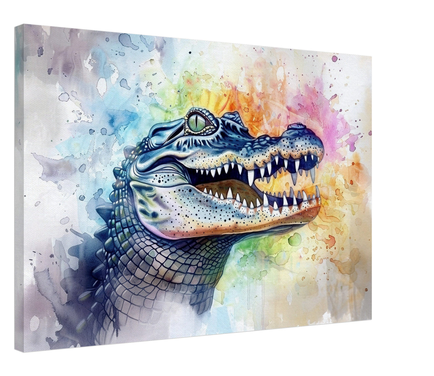 AHHH! Watercolour Crocodile Canvas. Unique Multicolour Reptile Painting Print Safari Animal Decor Gift for Big Croc Lovers Paint Splash Art - CanvasityCrafts - Free Shipping