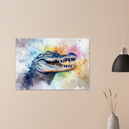 AHHH! Watercolour Crocodile Canvas. Unique Multicolour Reptile Painting Print Safari Animal Decor Gift for Big Croc Lovers Paint Splash Art - CanvasityCrafts - Free Shipping