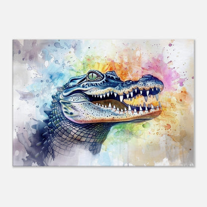 AHHH! Watercolour Crocodile Canvas. Unique Multicolour Reptile Painting Print Safari Animal Decor Gift for Big Croc Lovers Paint Splash Art - CanvasityCrafts - Free Shipping