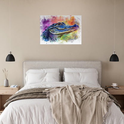 Snap Snap! Watercolour Crocodile Head Canvas. Unique Multicolour Reptile Painting Print Safari Animal Decor, Croc Gift. Paint Splash Art - CanvasityCrafts - Free Shipping