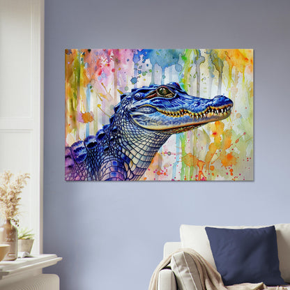 Snap Snap! Watercolour Crocodile Canvas. Unique Multicolour Reptile Painting Print Safari Animal Decor Gift. Paint Splash Art - CanvasityCrafts - Free Shipping