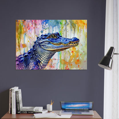 Snap Snap! Watercolour Crocodile Canvas. Unique Multicolour Reptile Painting Print Safari Animal Decor Gift. Paint Splash Art - CanvasityCrafts - Free Shipping