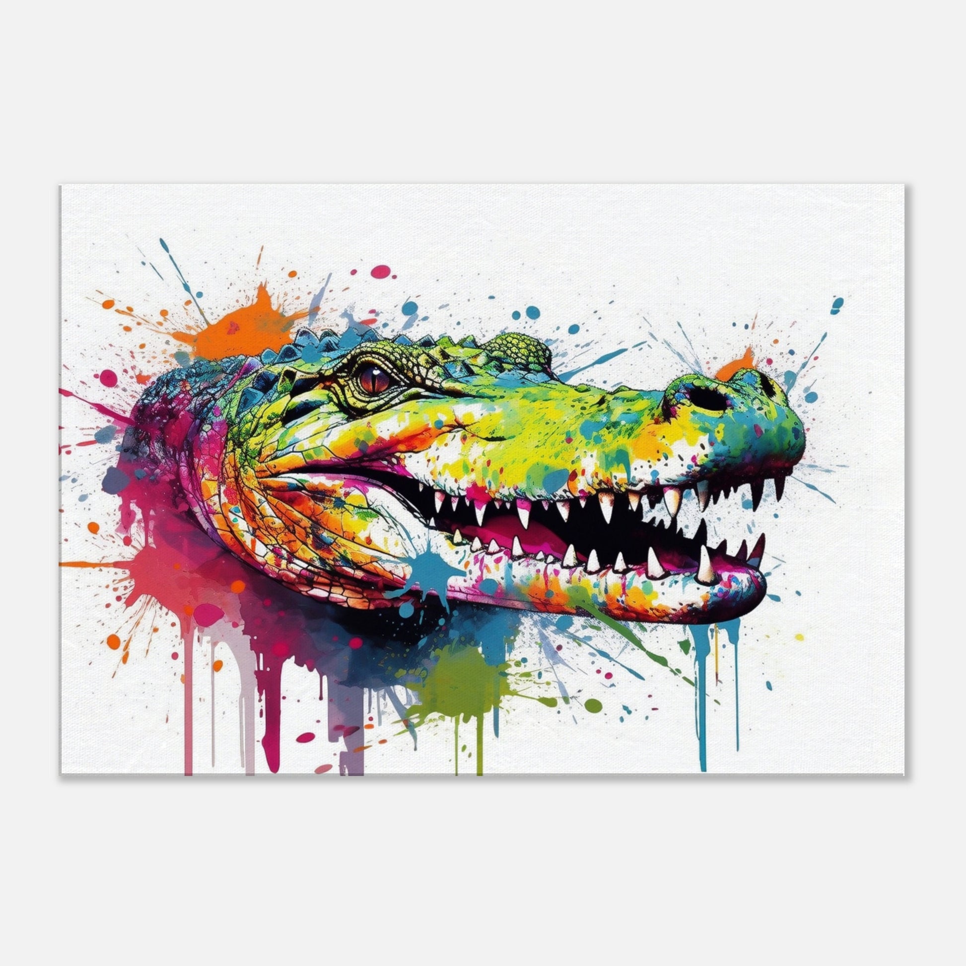 Watercolour Crocodile Head Canvas. Unique Multicolour Reptile Painting Print Safari Animal Decor, Big Croc Lover Gift. Paint Splash Art - CanvasityCrafts - Free Shipping