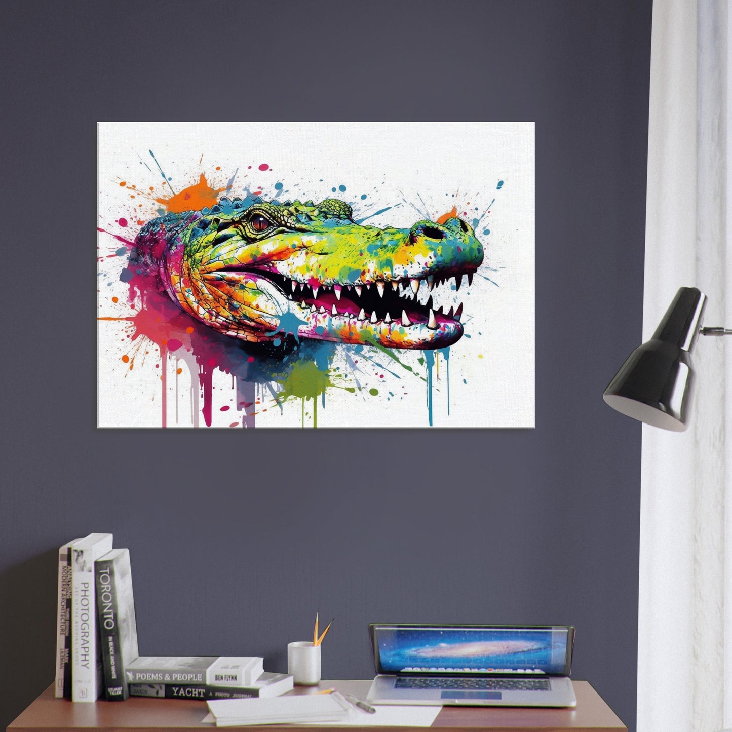 Watercolour Crocodile Head Canvas. Unique Multicolour Reptile Painting Print Safari Animal Decor, Big Croc Lover Gift. Paint Splash Art - CanvasityCrafts - Free Shipping