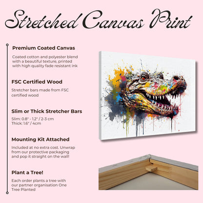 Watercolour Crocodile Head Canvas. Unique Multicolour Reptile Painting Print Safari Animal Decor, Big Croc Lover Gift. Paint Splash Art - CanvasityCrafts - Free Shipping