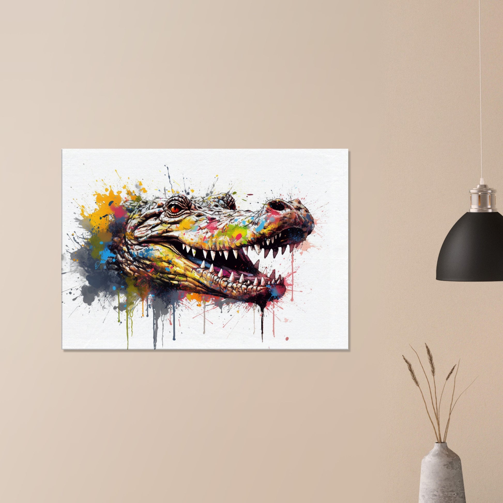 Watercolour Crocodile Head Canvas. Unique Multicolour Reptile Painting Print Safari Animal Decor, Big Croc Lover Gift. Paint Splash Art - CanvasityCrafts - Free Shipping