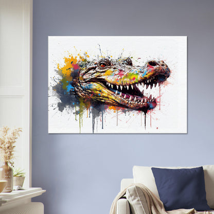 Watercolour Crocodile Head Canvas. Unique Multicolour Reptile Painting Print Safari Animal Decor, Big Croc Lover Gift. Paint Splash Art - CanvasityCrafts - Free Shipping