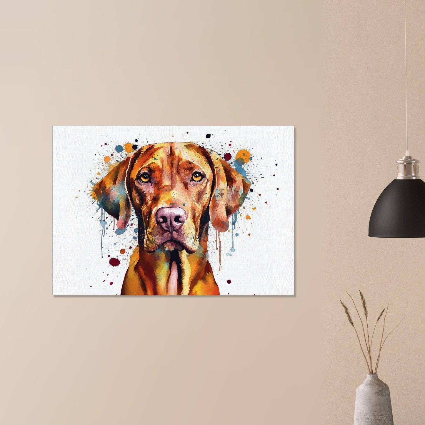 Watercolour Hungarian Vizsla Dog Canvas. Unique Paint Splash Painting Print, Colourful Animal Decor Gift. Splatter Paint Wall Art, Magyar - CanvasityCrafts - Free Shipping