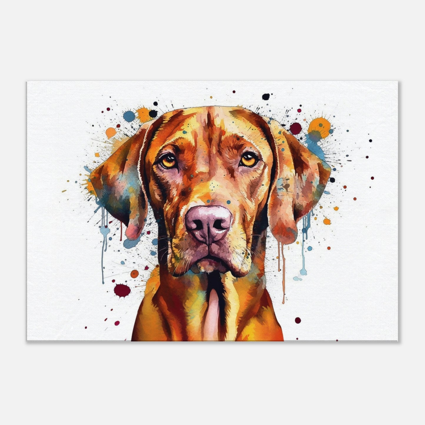 Watercolour Hungarian Vizsla Dog Canvas. Unique Paint Splash Painting Print, Colourful Animal Decor Gift. Splatter Paint Wall Art, Magyar - CanvasityCrafts - Free Shipping