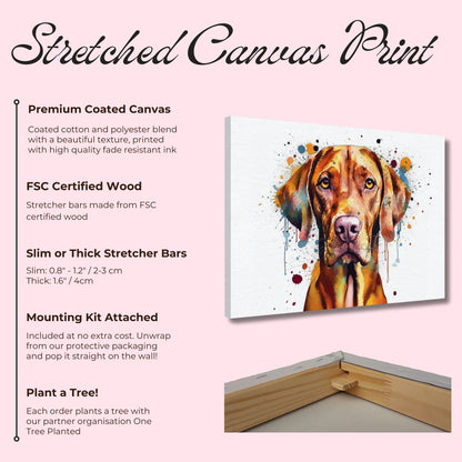 Watercolour Hungarian Vizsla Dog Canvas. Unique Paint Splash Painting Print, Colourful Animal Decor Gift. Splatter Paint Wall Art, Magyar - CanvasityCrafts - Free Shipping