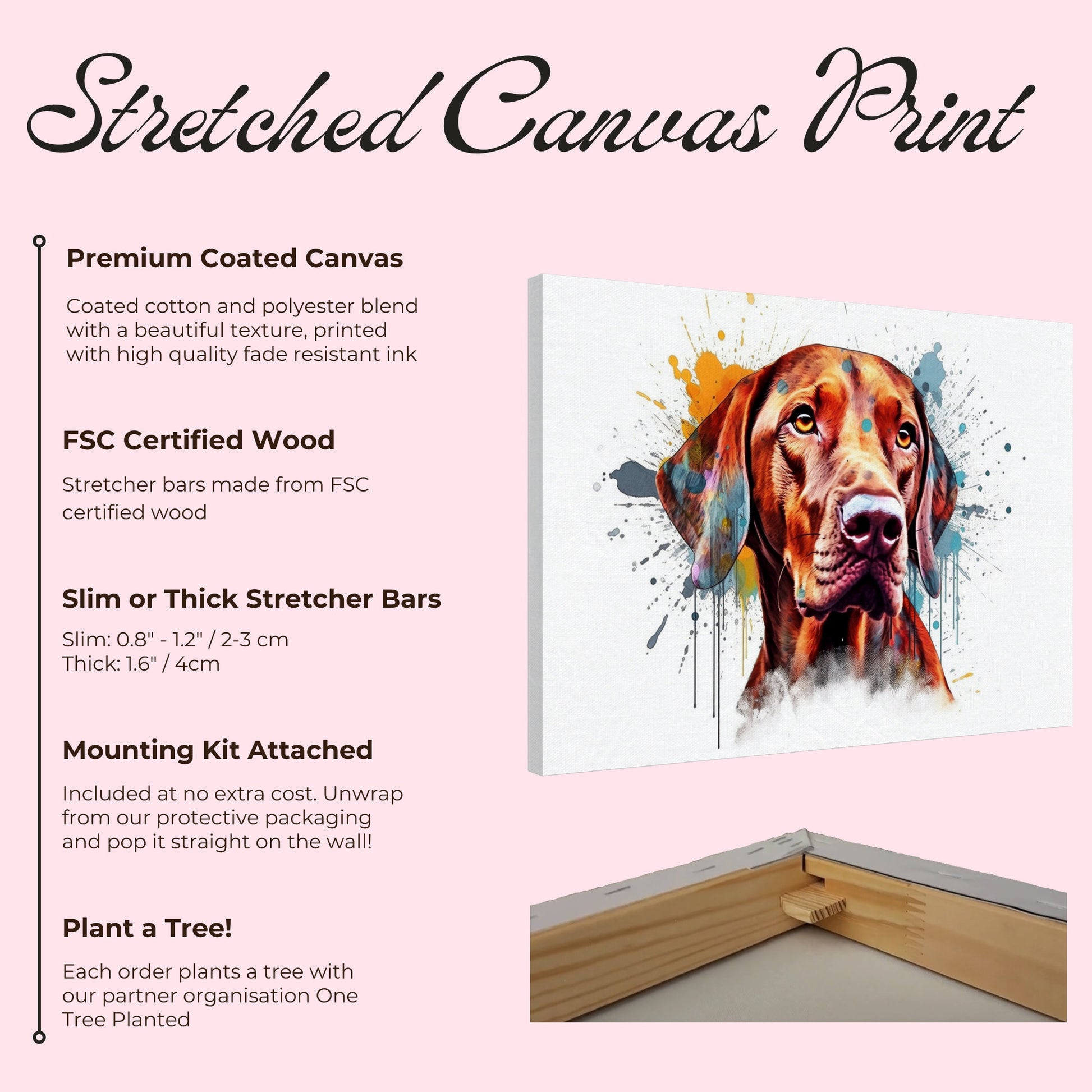 Watercolour Hungarian Vizsla Dog Canvas. Unique Paint Splash Painting Print, Colourful Animal Decor Gift. Splatter Paint Wall Art, Magyar - CanvasityCrafts - Free Shipping