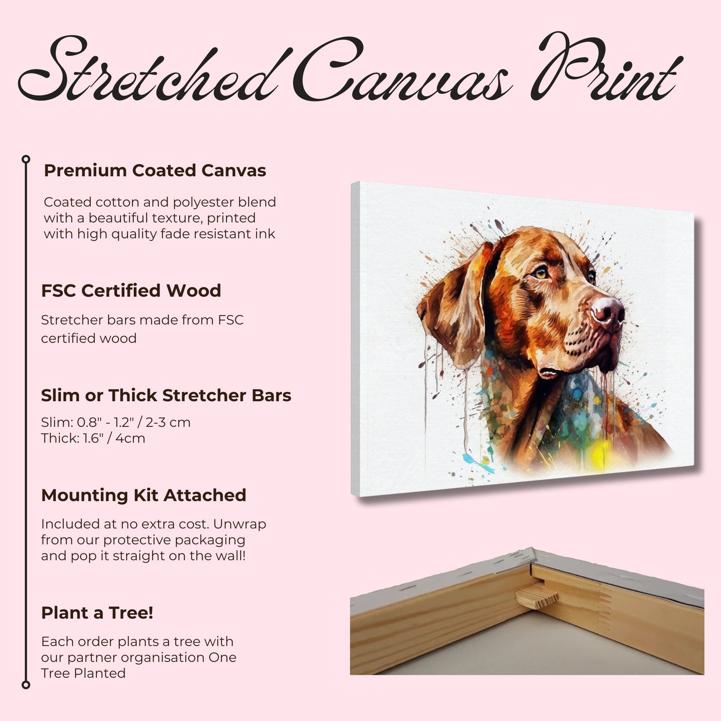 Watercolour Hungarian Vizsla Dog Canvas. Unique Paint Splash Painting Print, Colourful Animal Decor Gift. Splatter Paint Wall Art, Magyar - CanvasityCrafts - Free Shipping