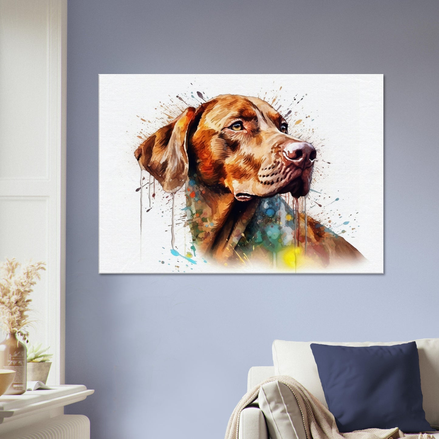 Watercolour Hungarian Vizsla Dog Canvas. Unique Paint Splash Painting Print, Colourful Animal Decor Gift. Splatter Paint Wall Art, Magyar - CanvasityCrafts - Free Shipping