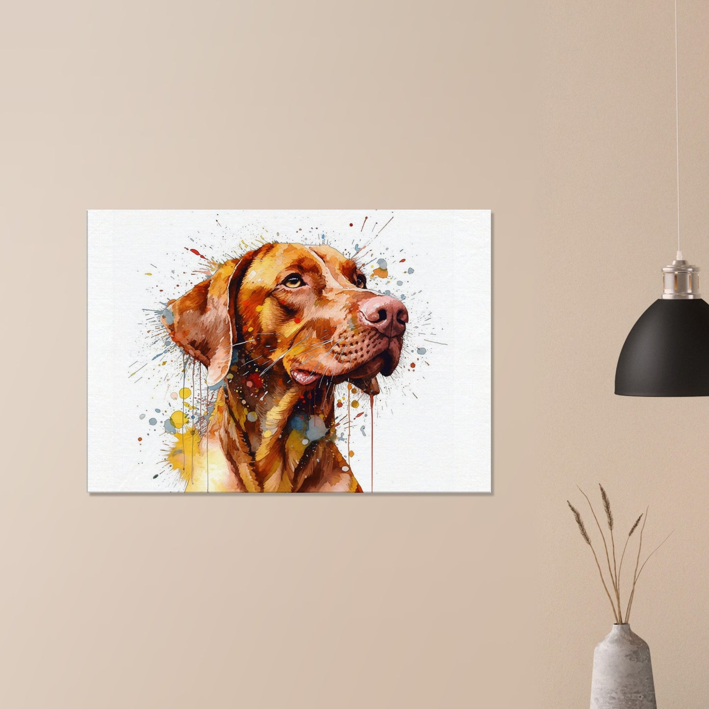 Colourful Hungarian Vizsla Dog Canvas. Unique Paint Splash Painting Print, Watercolour Animal Decor Gift. Splatter Paint Wall Art, Magyar - CanvasityCrafts - Free Shipping