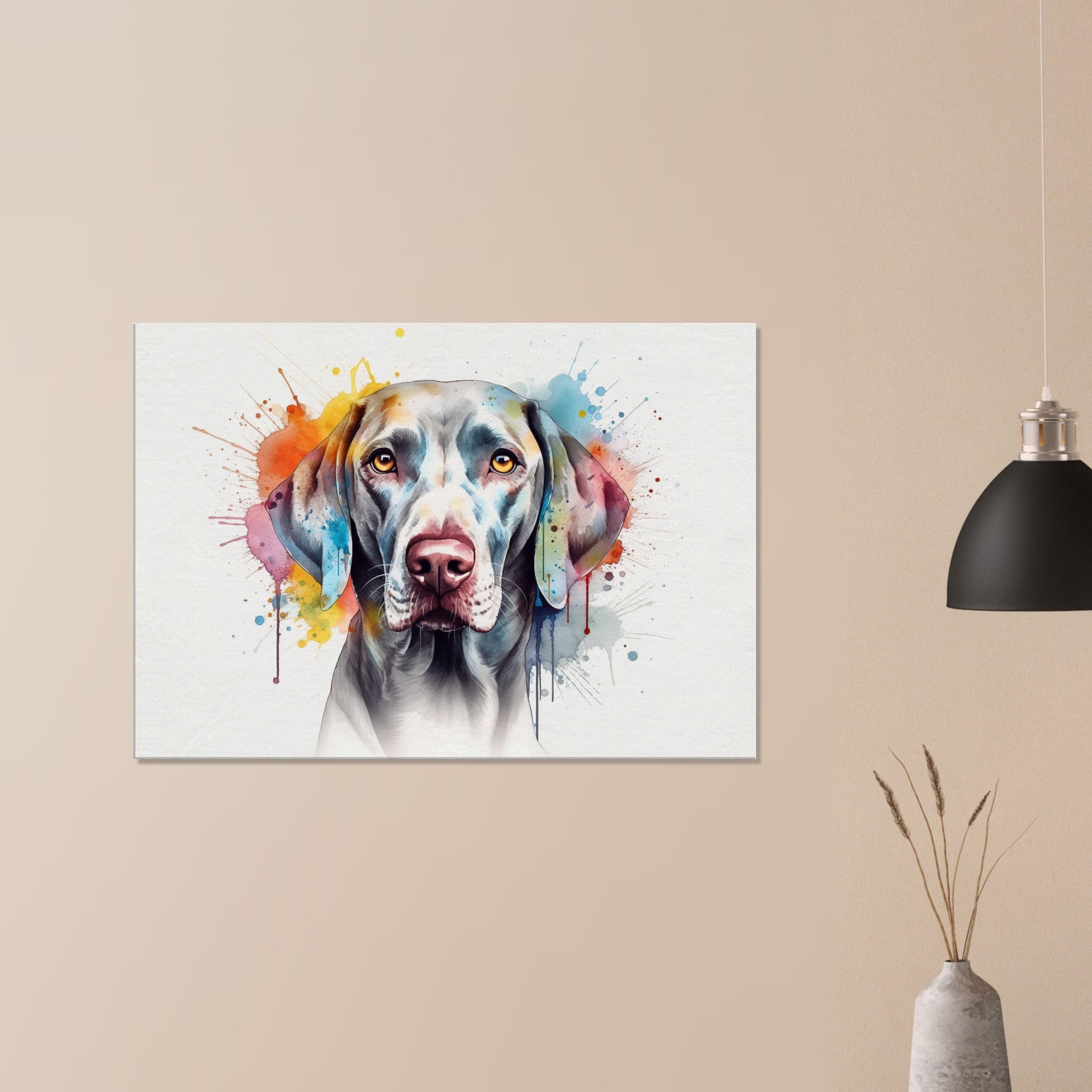 Watercolour Weimaraner Canvas Print. Unique Colourful Dog Painting, Paint Splash Animal Decor Weim Gift, Splatter Paint Wall Art. Grey Ghost - CanvasityCrafts - Free Shipping