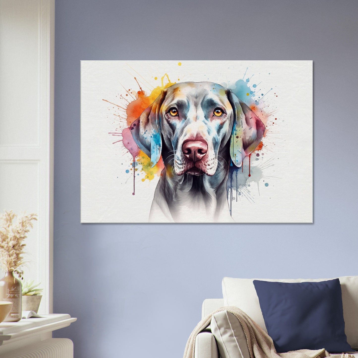 Watercolour Weimaraner Canvas Print. Unique Colourful Dog Painting, Paint Splash Animal Decor Weim Gift, Splatter Paint Wall Art. Grey Ghost - CanvasityCrafts - Free Shipping