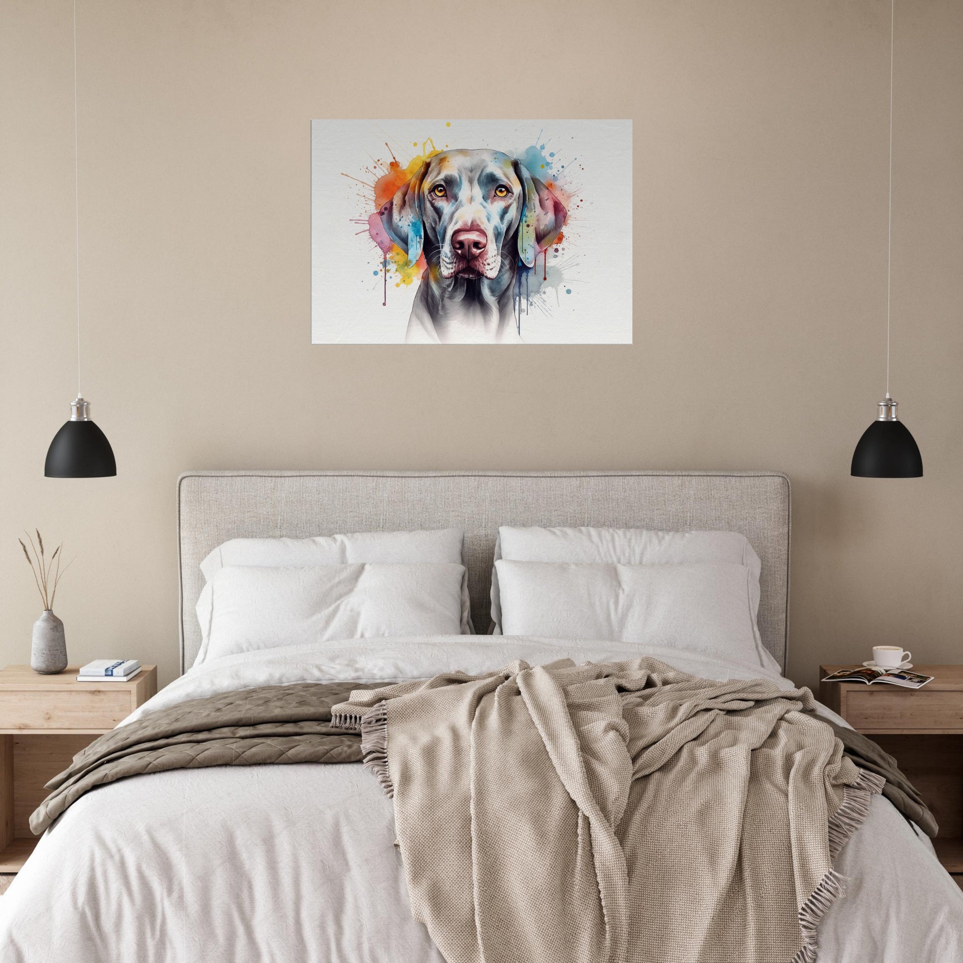 Watercolour Weimaraner Canvas Print. Unique Colourful Dog Painting, Paint Splash Animal Decor Weim Gift, Splatter Paint Wall Art. Grey Ghost - CanvasityCrafts - Free Shipping