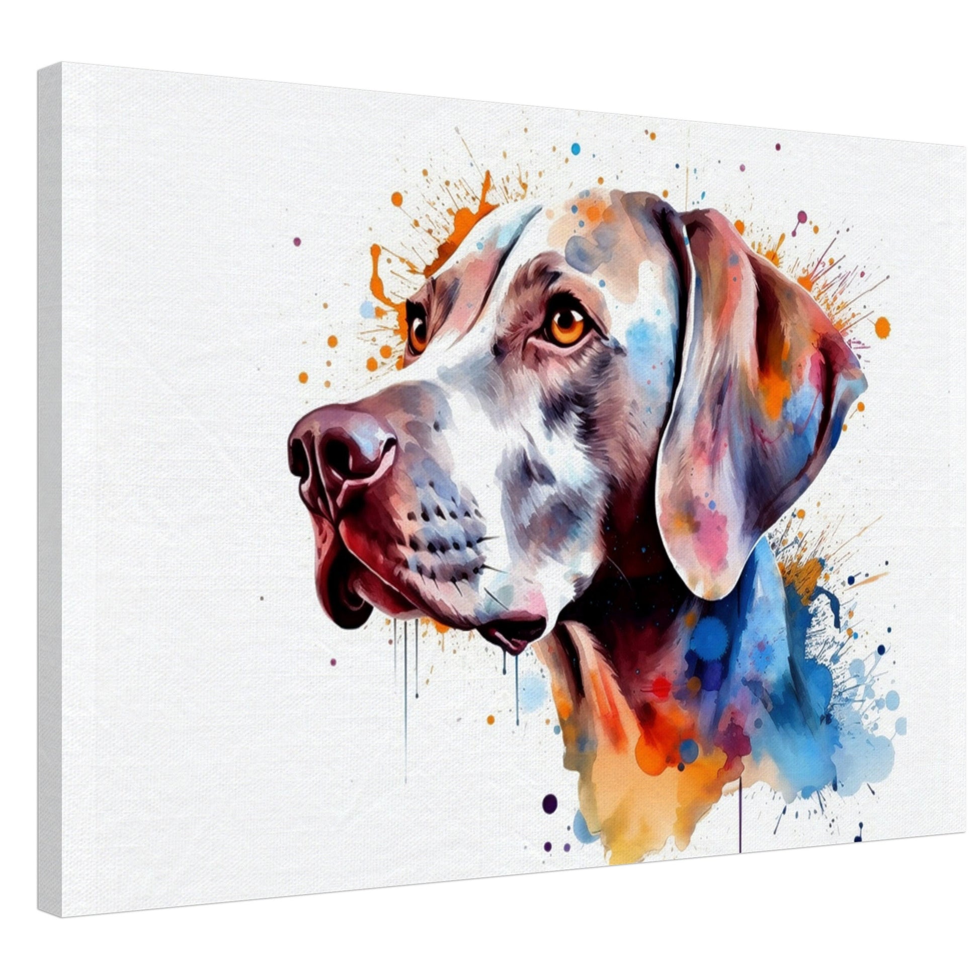 Watercolour Weimaraner Canvas Print. Unique Colourful Dog Painting, Paint Splash Animal Decor, Weim Gift Splatter Paint Wall Art. Grey Ghost - CanvasityCrafts - Free Shipping