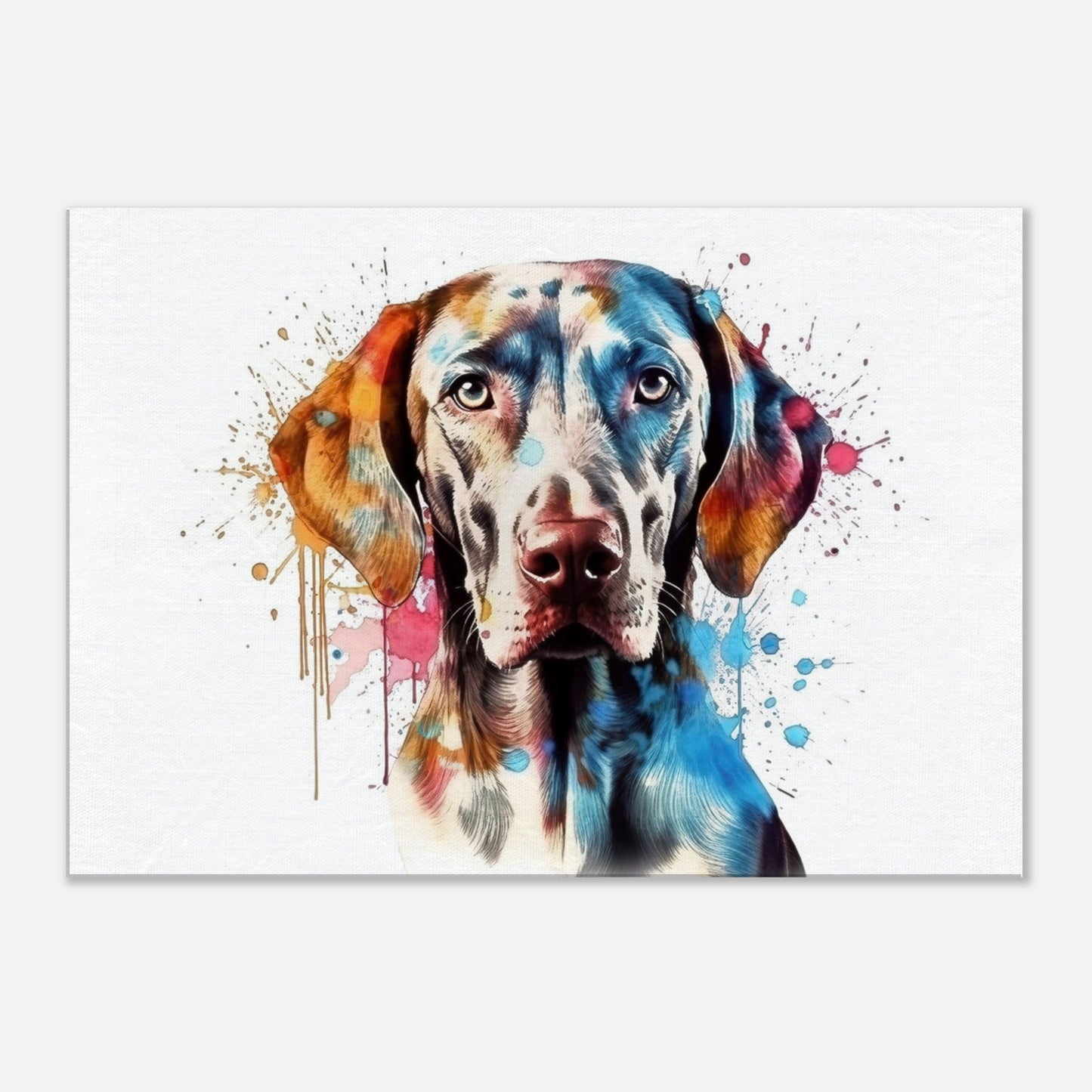 Watercolour Weimaraner Canvas Print. Unique Colourful Dog Painting, Paint Splash Animal Decor, Weim Gift, Splatter Paint Wall Art - CanvasityCrafts - Free Shipping