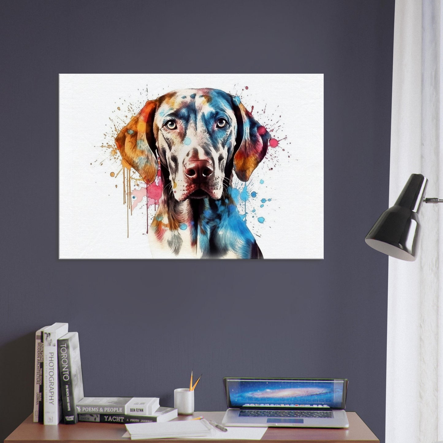 Watercolour Weimaraner Canvas Print. Unique Colourful Dog Painting, Paint Splash Animal Decor, Weim Gift, Splatter Paint Wall Art - CanvasityCrafts - Free Shipping