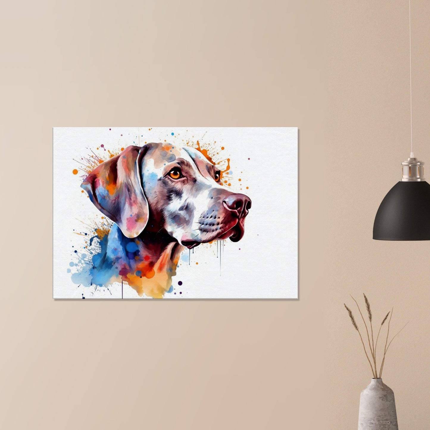 Watercolour Weimaraner Canvas Print. Unique Colourful Dog Painting, Paint Splash Animal Decor, Weim Gift, Splatter Paint Wall Art - CanvasityCrafts - Free Shipping