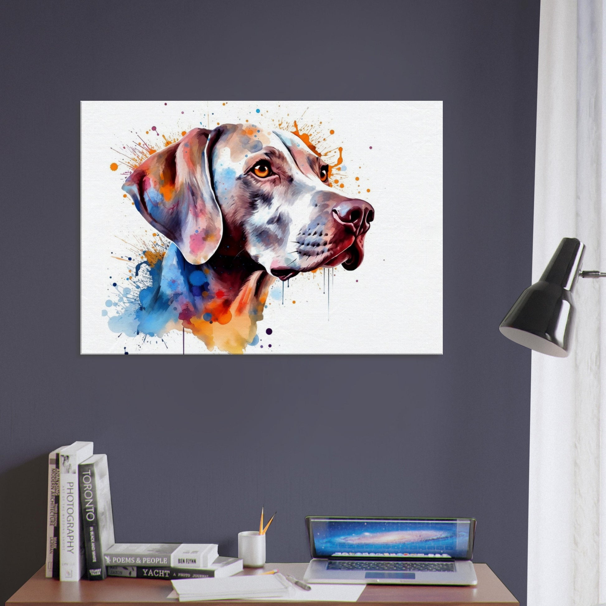 Watercolour Weimaraner Canvas Print. Unique Colourful Dog Painting, Paint Splash Animal Decor, Weim Gift, Splatter Paint Wall Art - CanvasityCrafts - Free Shipping