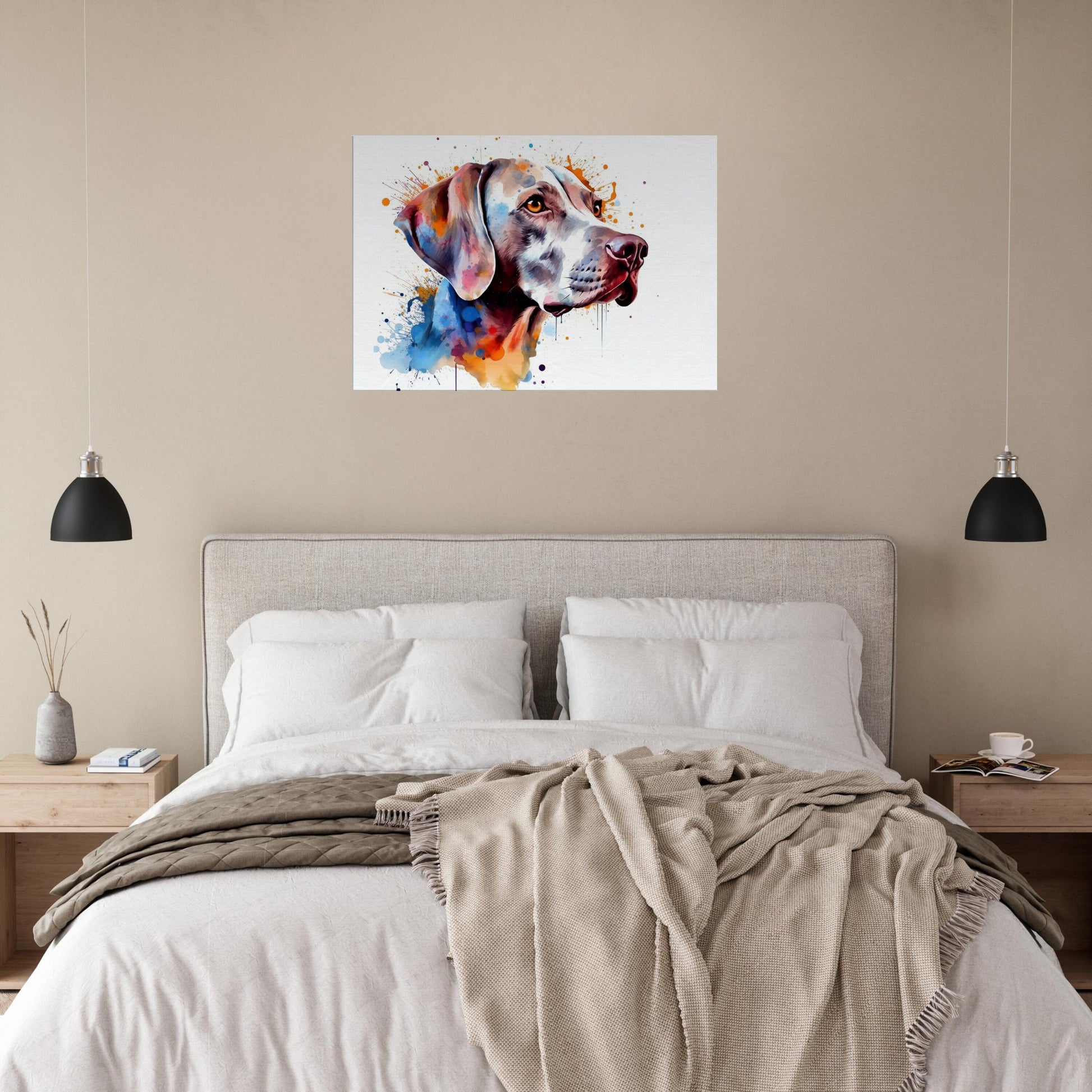 Watercolour Weimaraner Canvas Print. Unique Colourful Dog Painting, Paint Splash Animal Decor, Weim Gift, Splatter Paint Wall Art - CanvasityCrafts - Free Shipping