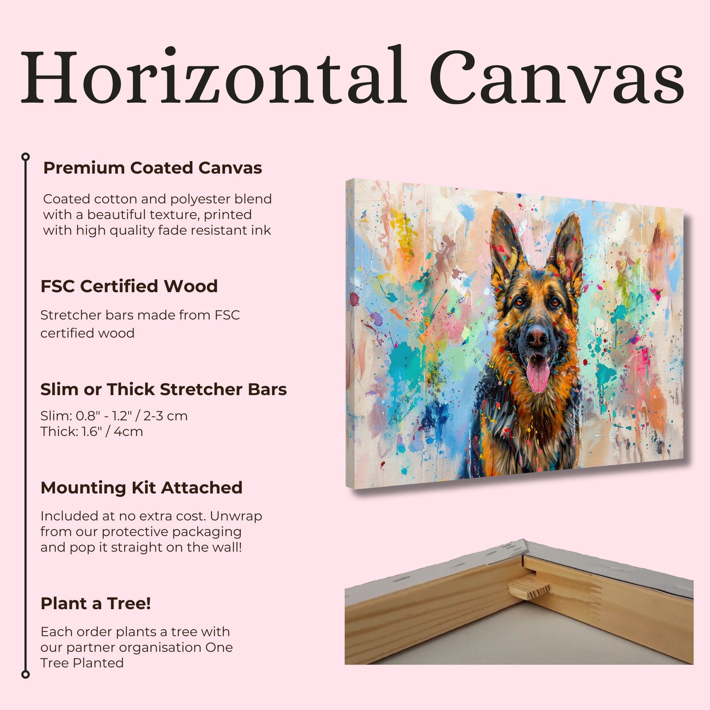 German Shepherd Canvas Print Horizontal or Vertical (Landscape / Portrait). Unique Colourful GSD Dog Painting, Paint Splash Graffiti Gift - CanvasityCrafts - Free Shipping