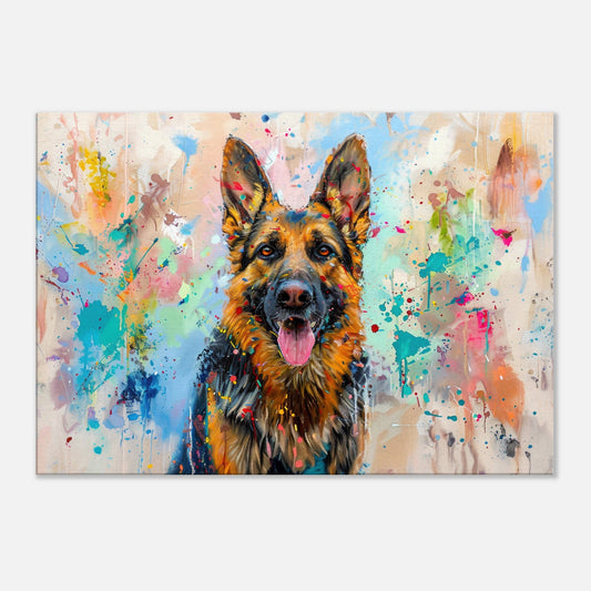 German Shepherd Canvas Print Horizontal or Vertical (Landscape / Portrait). Unique Colourful GSD Dog Painting, Paint Splash Graffiti Gift - CanvasityCrafts - Free Shipping