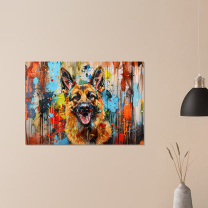 German Shepherd Canvas Print Horizontal or Vertical (Landscape / Portrait). Unique Colourful GSD Dog Painting, Paint Splash Graffiti Gift - CanvasityCrafts - Free Shipping