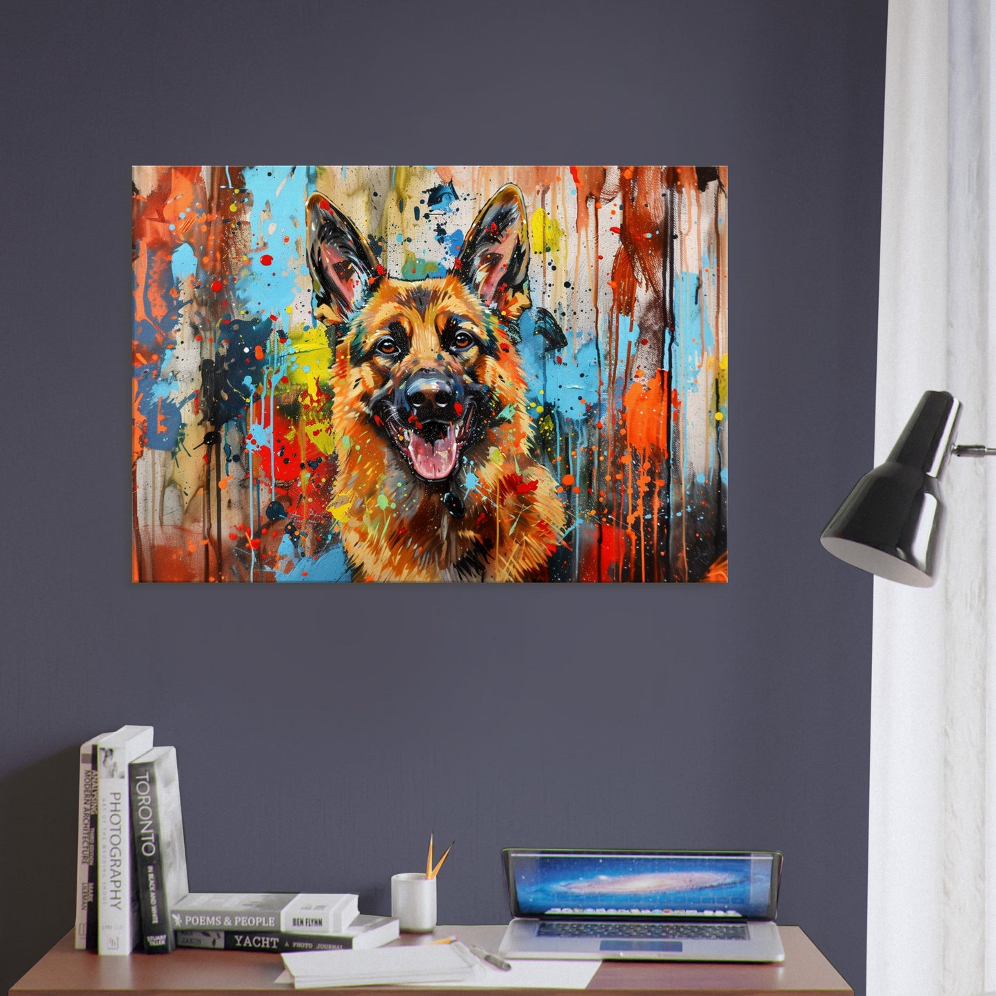 German Shepherd Canvas Print Horizontal or Vertical (Landscape / Portrait). Unique Colourful GSD Dog Painting, Paint Splash Graffiti Gift - CanvasityCrafts - Free Shipping