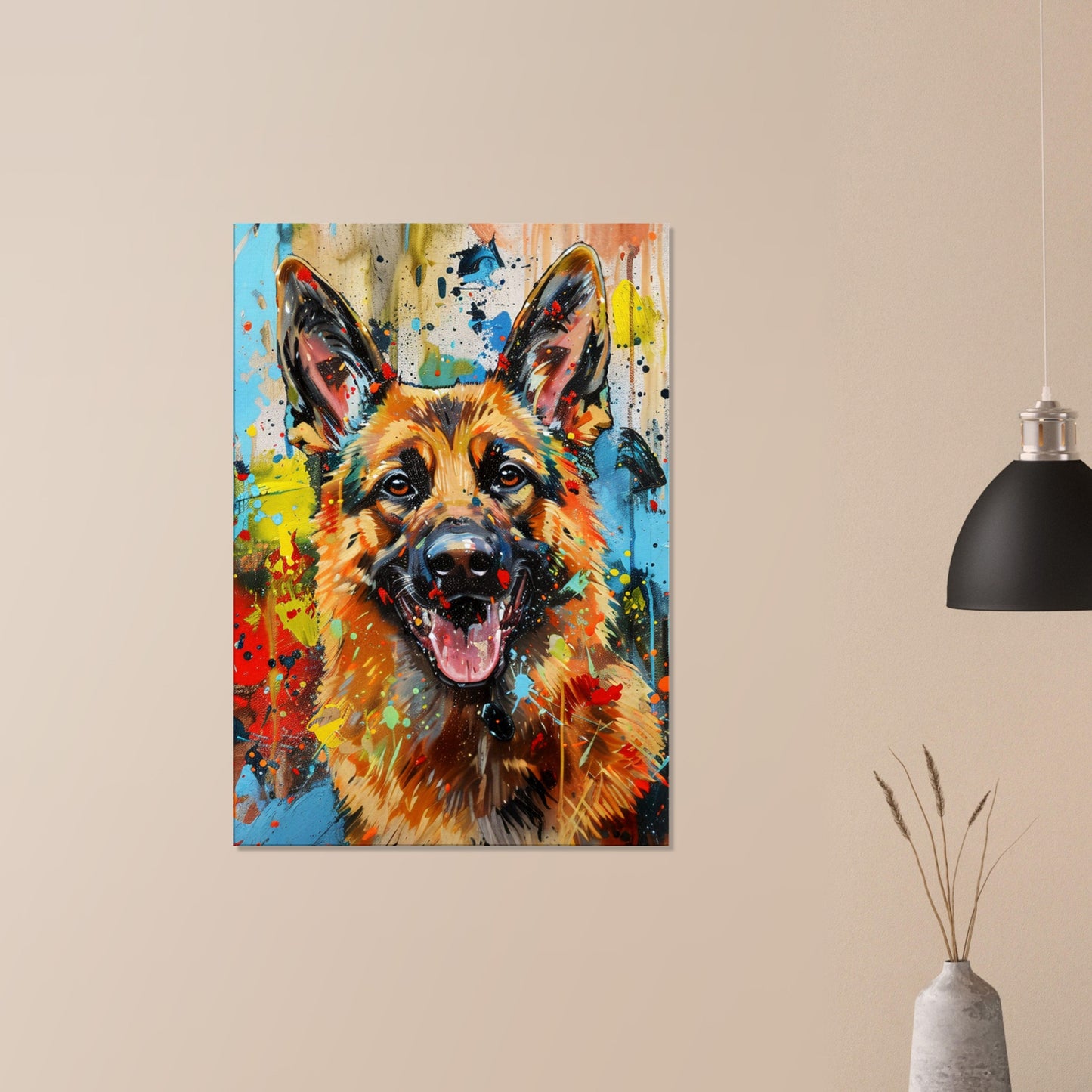 German Shepherd Canvas Print Horizontal or Vertical (Landscape / Portrait). Unique Colourful GSD Dog Painting, Paint Splash Graffiti Gift - CanvasityCrafts - Free Shipping