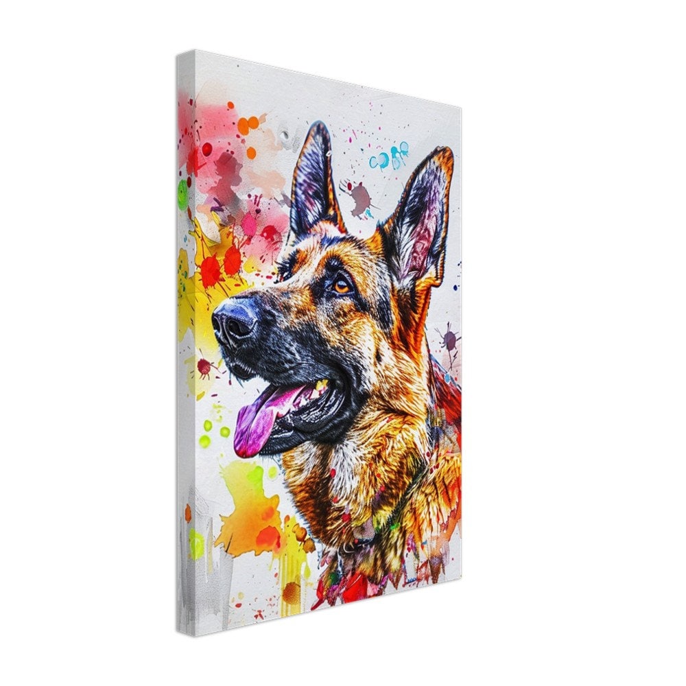 German Shepherd Canvas Print Horizontal or Vertical (Landscape / Portrait). Unique Watercolour GSD Dog Painting, Paint Splash Graffiti Gift - CanvasityCrafts - Free Shipping