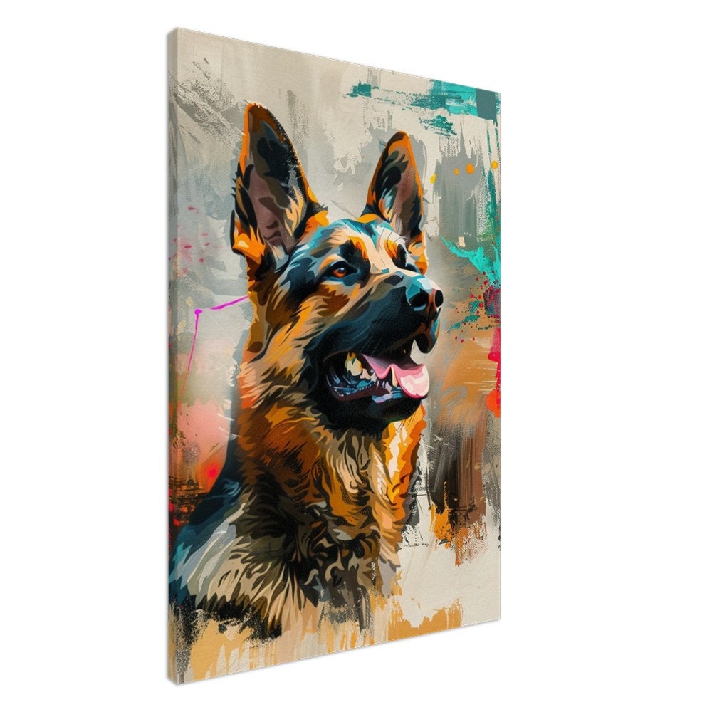 Abstract German Shepherd Canvas Print Horizontal or Vertical (Landscape / Portrait). Unique Watercolour GSD Dog Painting, Paint Splash Gift - CanvasityCrafts - Free Shipping