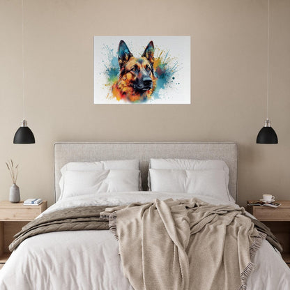 Watercolour German Shepherd Canvas Print. Unique Colourful GSD Dog Painting, Paint Splash Home Decor Gift for Dog Lovers. Animal Wall Art - CanvasityCrafts - Free Shipping