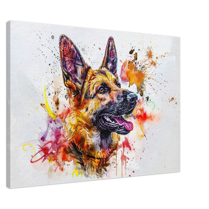 German Shepherd Canvas Print Horizontal or Vertical (Landscape / Portrait). Colourful Watercolour Dog Painting, Paint Splash Graffiti Gift - CanvasityCrafts - Free Shipping