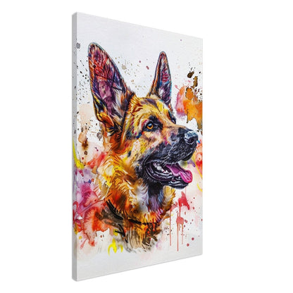 German Shepherd Canvas Print Horizontal or Vertical (Landscape / Portrait). Colourful Watercolour Dog Painting, Paint Splash Graffiti Gift - CanvasityCrafts - Free Shipping