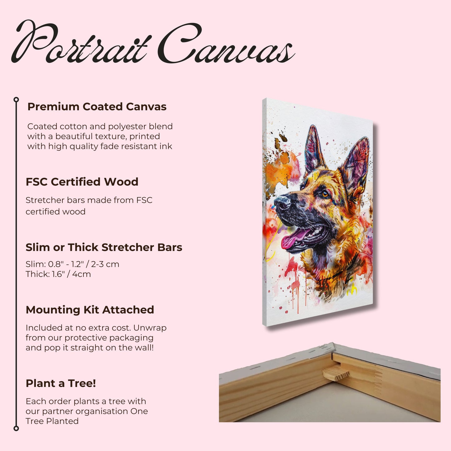 German Shepherd Canvas Print Horizontal or Vertical (Landscape / Portrait). Colourful Watercolour Dog Painting, Paint Splash Graffiti Gift - CanvasityCrafts - Free Shipping