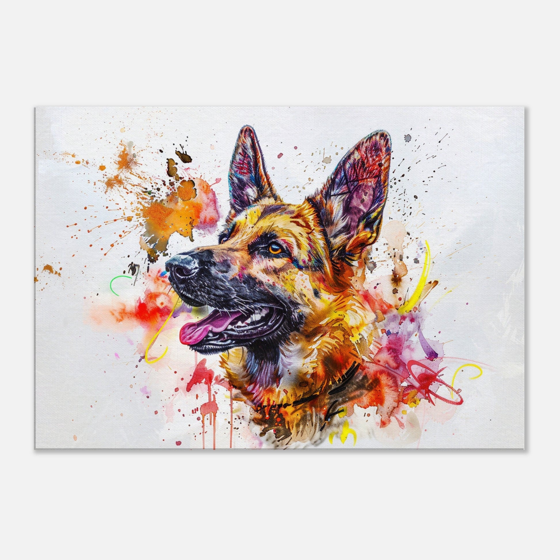 German Shepherd Canvas Print Horizontal or Vertical (Landscape / Portrait). Colourful Watercolour Dog Painting, Paint Splash Graffiti Gift - CanvasityCrafts - Free Shipping