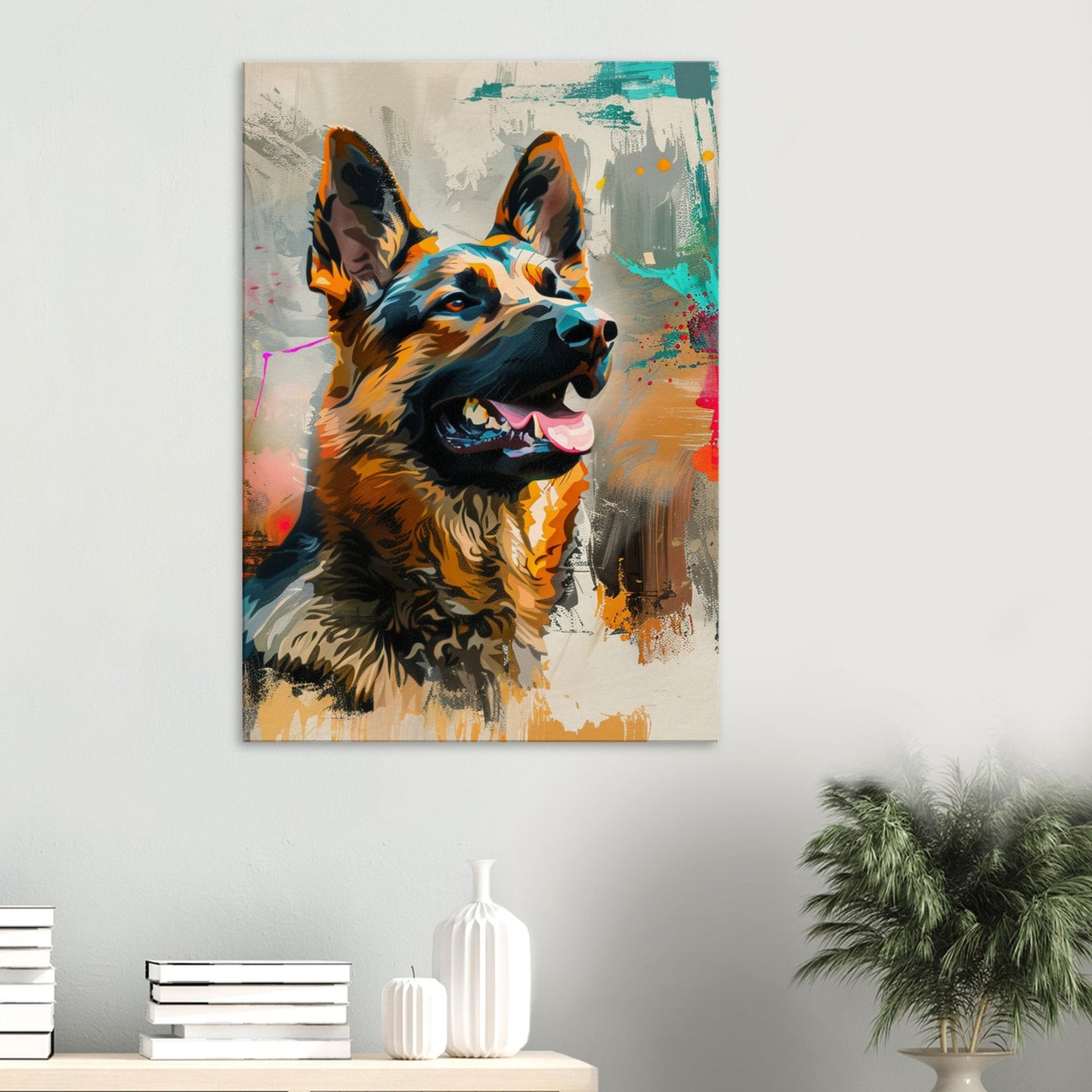 Abstract German Shepherd Canvas Print Horizontal or Vertical (Landscape / Portrait). Unique Watercolour GSD Dog Painting, Paint Splash Gift - CanvasityCrafts - Free Shipping