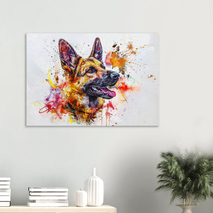 German Shepherd Canvas Print Horizontal or Vertical (Landscape / Portrait). Colourful Watercolour Dog Painting, Paint Splash Graffiti Gift - CanvasityCrafts - Free Shipping