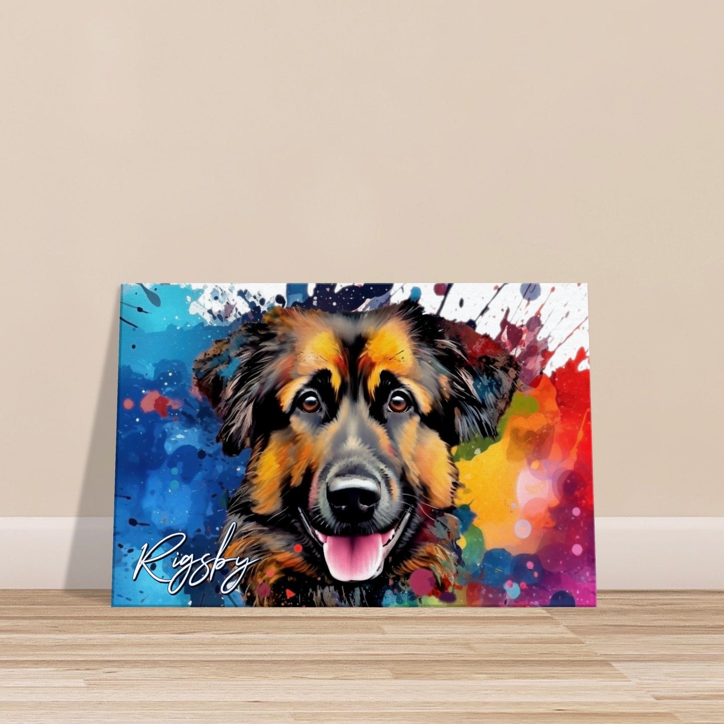 Jonty, Rigsby and Micah on Canvas. Colourful Paint Splash Bernedoodle and Sheparnese Dog Art & Prints - CanvasityCrafts - Free Shipping