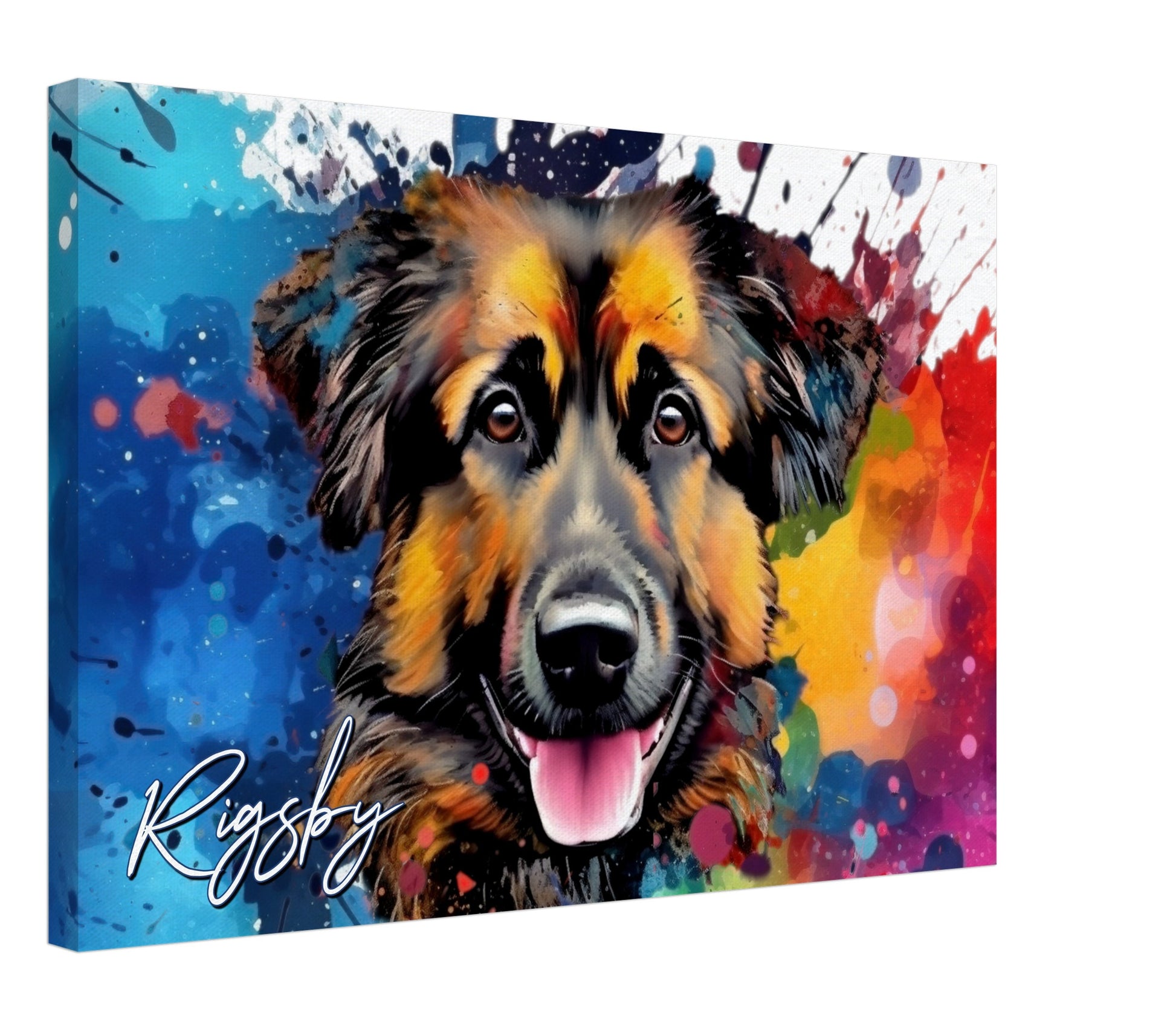 Jonty, Rigsby and Micah on Canvas. Colourful Paint Splash Bernedoodle and Sheparnese Dog Art & Prints - CanvasityCrafts - Free Shipping