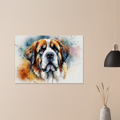 Watercolour St Bernard Canvas Print. Unique Colourful Dog Painting, Paint Splash Animal Decor, Saint Bernard Gift, Splatter Paint Wall Art - CanvasityCrafts - Free Shipping