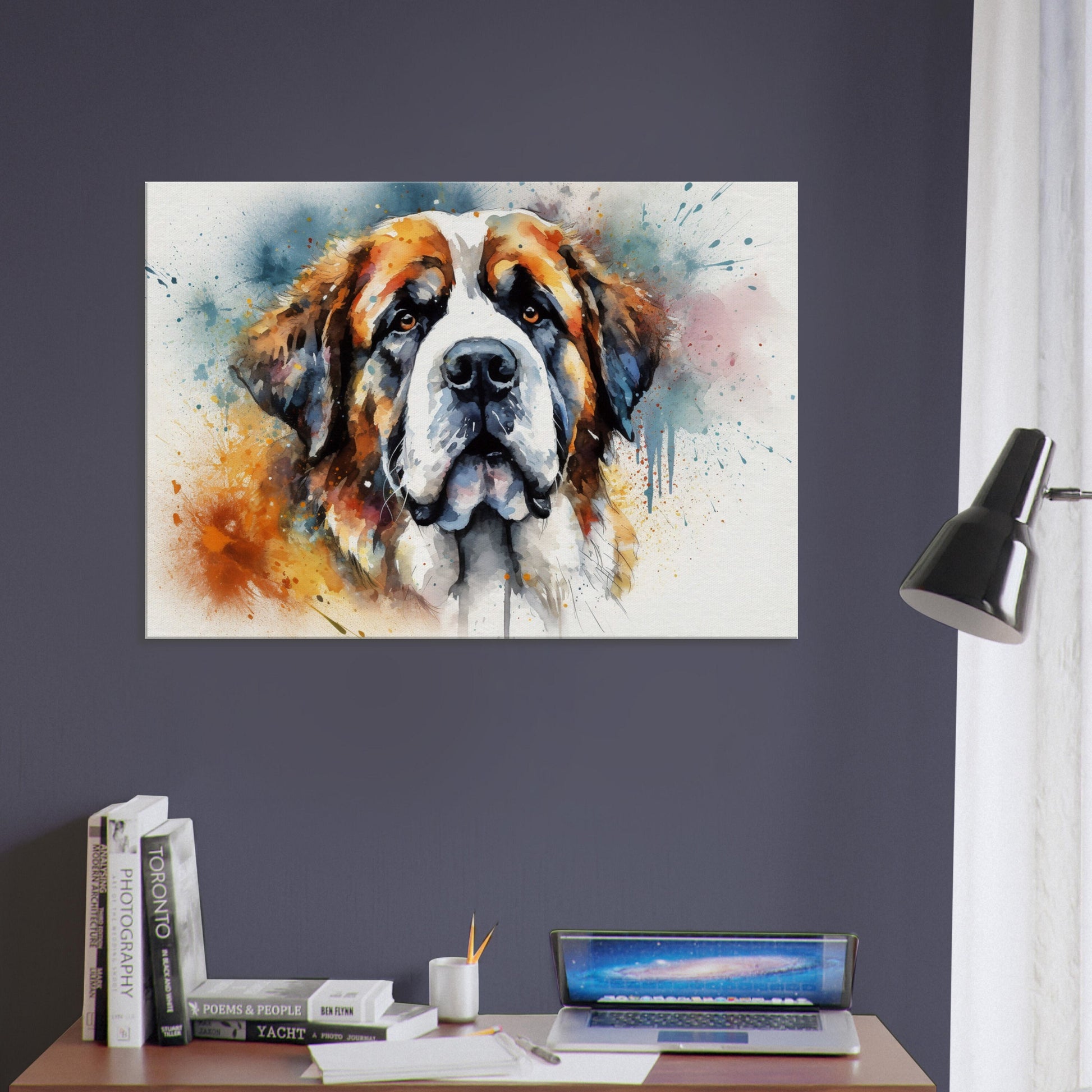 Watercolour St Bernard Canvas Print. Unique Colourful Dog Painting, Paint Splash Animal Decor, Saint Bernard Gift, Splatter Paint Wall Art - CanvasityCrafts - Free Shipping